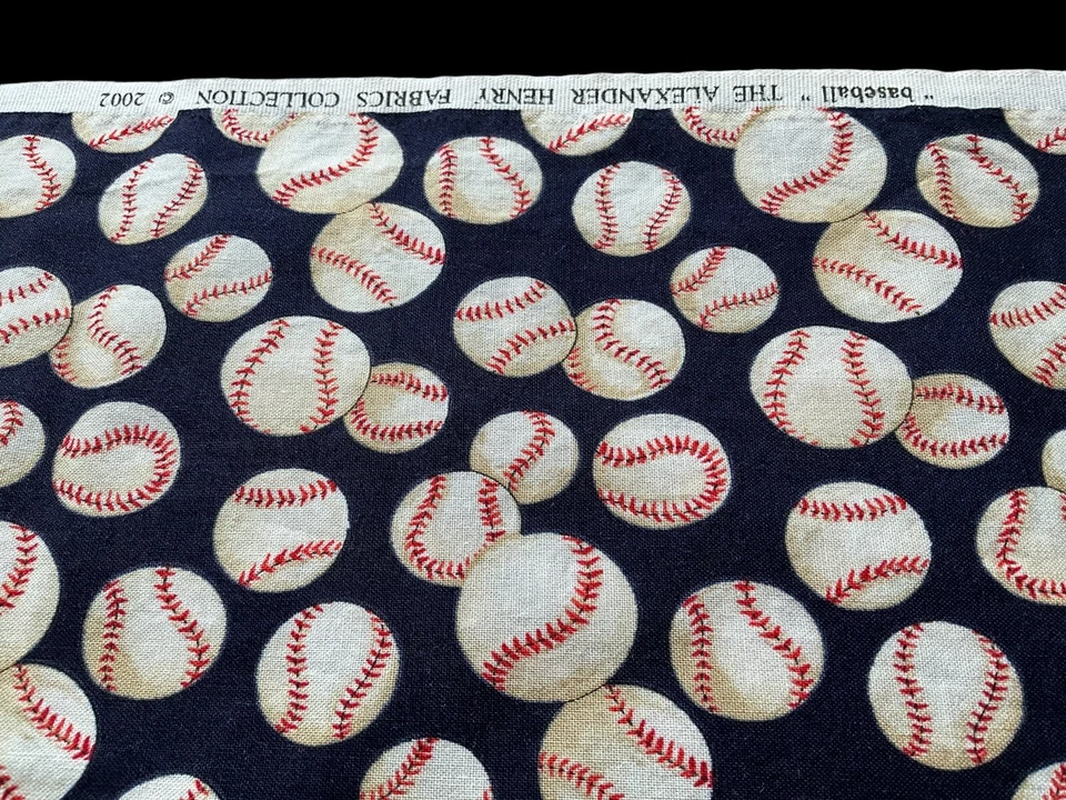 The Alexander Henry Collection 2002 Baseball Fabric Remnant 44 x 30 Navy White - Image 2 of 4