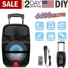 8" Portable FM Bluetooth Speaker Sound System Party Tailgate Mic Remote 4400 W
