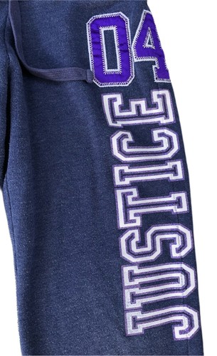 Justice Girls 6 Blue Sweat Pants Spellout Glitter Elastic Hem Drawstring flaw - Picture 4 of 7