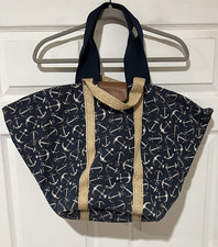 NWOT Beach Bag Tote Navy Blue w/ Anchors Canvas Handles Inner Pocket 23.5"x13'5"