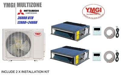 YMGI 36000 BTU Two Zone Duct or Ductless Fan Coil Air Conditioner With Heat Pump