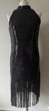 Zara Black Sequin Dress Size M Fringed Sleeves Party Occasion