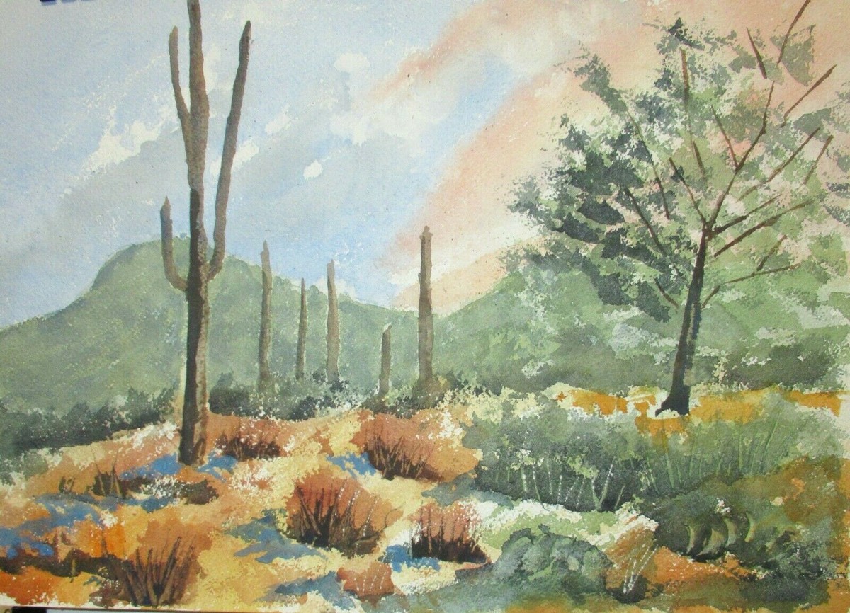 C.MORE ORIGINAL WATERCOLOR DESERT LANDSCAPE PAINTING | eBay