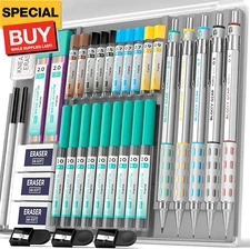 36PCS Blocky Gear Mechanical Pencil Set with Case, Metal Mechanical Pencils 0.3,