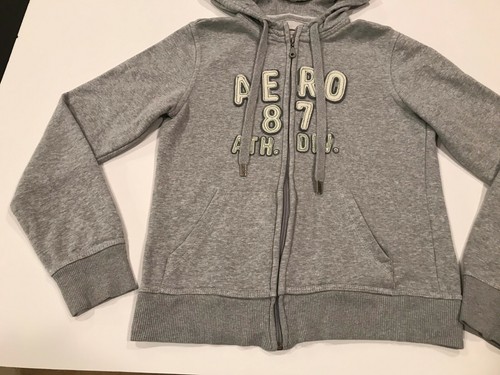 Women's Aeropostale Hooded Zip Sweatshirt Medium Gray Sewn-on Letters - Picture 2 of 7