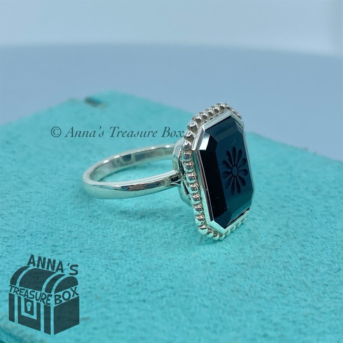 Tiffany & Co. 925 Silver Ziegfeld Black Onyx Daisy Ring Sz Tiffany & Co. 925 Silver Ziegfeld Black Onyx Daisy Ring Sz