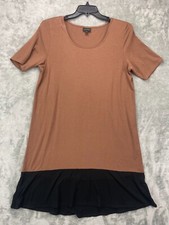 J Jill Women's Wearever Dress Brown Black Large Short Sleeve Stretch Shift