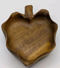 Vintage Carved Monkey Pod Wood Taro Leaf Bowl Hawaii Harry's Cabinet & Curio EUC