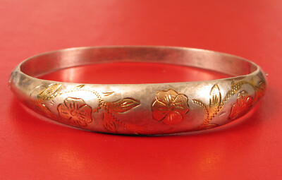 VINTAGE SCHÖNES ARMBAND STERLINGSILBER HANDGRAVIERT FLORAL GOLDWÄSCHE SCHÖN!!