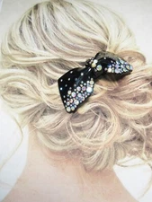 AB Austrian Crystal Black Bow French Clip Hair Barrette