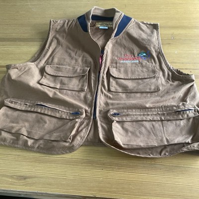 Gary Yamamoto Custom Baits Fishing Vest Men XL Brown 100% Cotton Utility Pockets