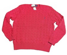 Polo Ralph Lauren Mens Cable Knit Crewneck Sweater XL Red Pink NWT Old Money