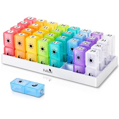 Monthly Pill Organizer 2 Times a Day, 30 Day AM PM Pill Box with 32 Large Rem...