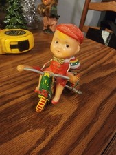 Vintage Key Wind-Up Boy on Tricycle Tin Litho  Celluloid Toy Works