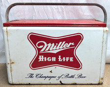 Cofre de hielo vintage Cronstrom's Miller High Life cerveza metal picnic 19"
