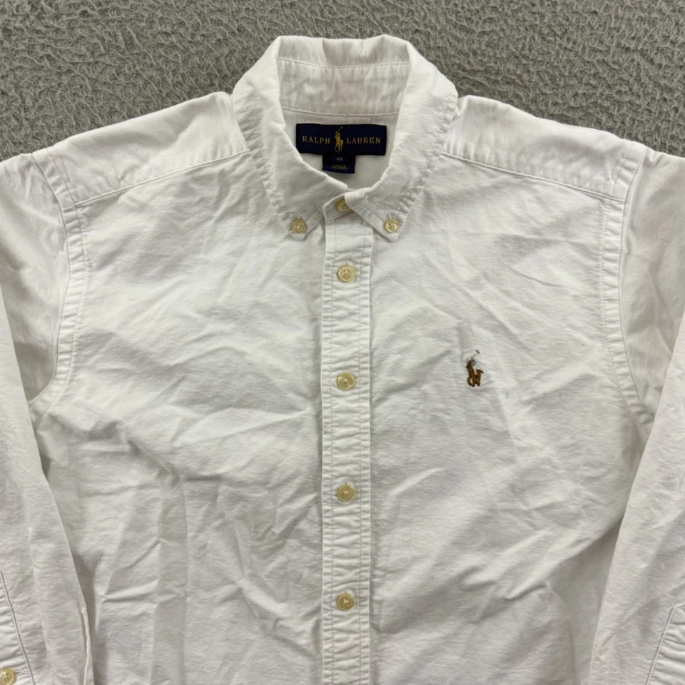 Camisa Polo Ralph Lauren Niños 12 Blanca Oxford Abotonada Calce Clásico Poni Preppy Foto 3 de 4