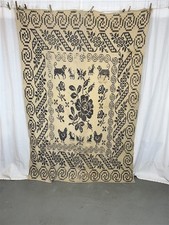 antique blanket white wool 53x82 center seam cobalt embroidered design original