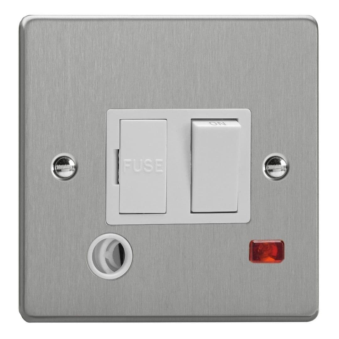 Varilight XDE6FONW.BS Brushed Steel 1 Gang 13A Switched Fused Spur + Neon + Flex