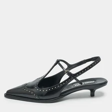 Miu Miu Black Leather Pointed Toe Slingback Pumps Size 39