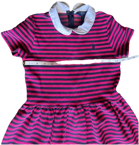 Polo Ralph Lauren Girls XL Striped Dress Navy Blue Pink Short Sleeve Preppy - Picture 11 of 14