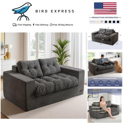 Loveseat Sofa Boneless Couch Modern 2-Seat Bean Bag Chair Dark Grey