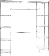 Expandable Adjustable Metal Hanging Storage Organizer Rack Wardrobe W/ Shelves