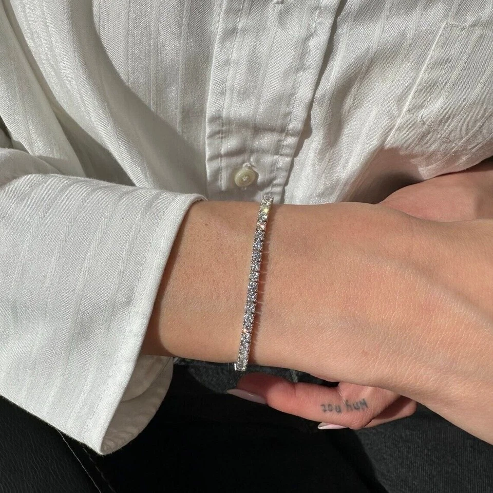 Brazalete de tenis redondo de 5 quilates con diamantes cultivados en laboratorio de oro blanco de 14 k D VS1 7"" pulgadas Foto 3 de 4