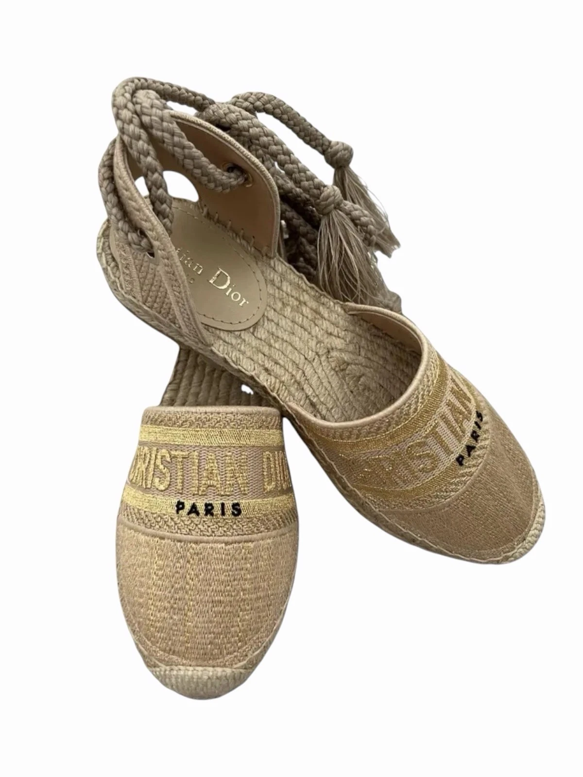Dior — Christian Dior Granville Lace-Up Espadrille Flats Gold Beige Size EU 39