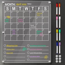 Large Acrylic Magnetic Calendar for Refrigerator, 2in1 14.5''  11.5'', Clear