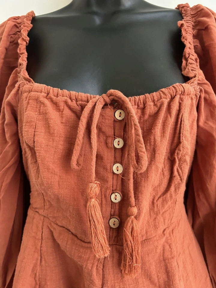 Vestido Romántico Boho Cottagecore XS Gran Tamaño Óxido Pradera Campesina 100% Algodón Foto 2 de 4