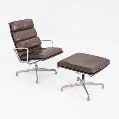 1975 Herman Miller Eames Soft Pad Lounge Chair and Ottoman in Brown Leather
