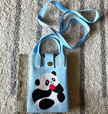 Blue Panda Print Mini Crossbody Bag Top Handl...