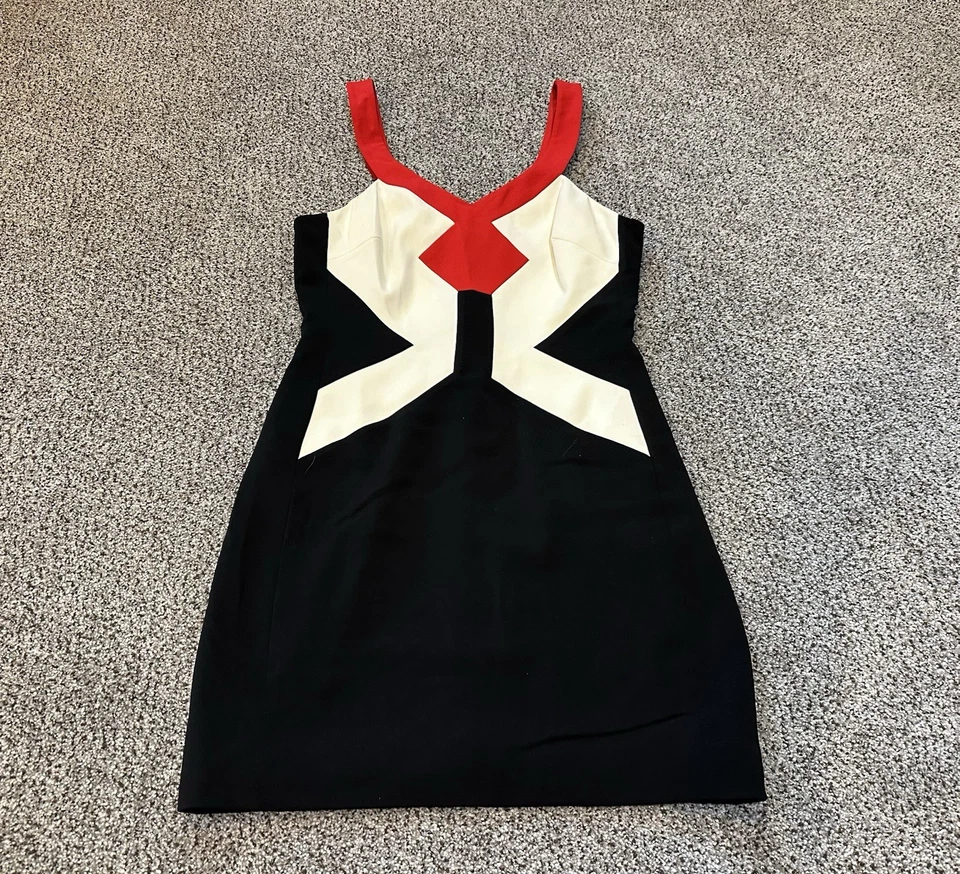 JAY GODFREY Size 4 S Red Black Ivory Geometric Cocktail Pencil Dress R $345 - Image 2 of 4