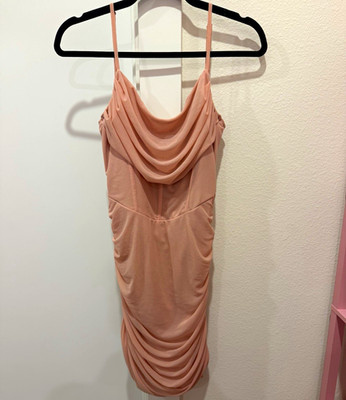 SheIn Women's Pink Ruched Strappy Sleeveless Bodycon Mini Dress Size L
