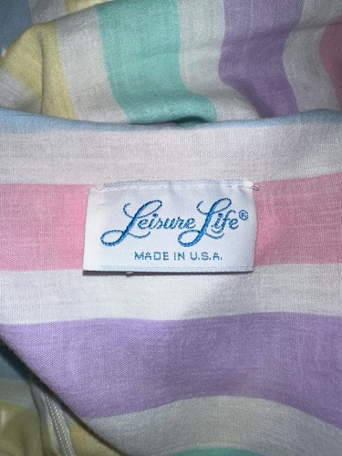 Leisure Life Lounge House Dress Gown Housecoat L Pastel Stripe Zip VTG 40” Chest - Picture 4 of 5