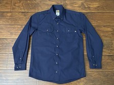 Carhartt FR Mens Midweight Button Down Navy Blue Work Shirt Long Sleeve Size M
