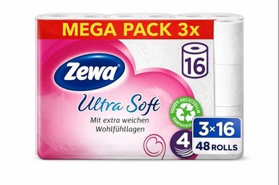 Zewa Ultra Soft Toilet Paper, 4-Ply with Reliable Comfort Layer Quality 48 Rolls