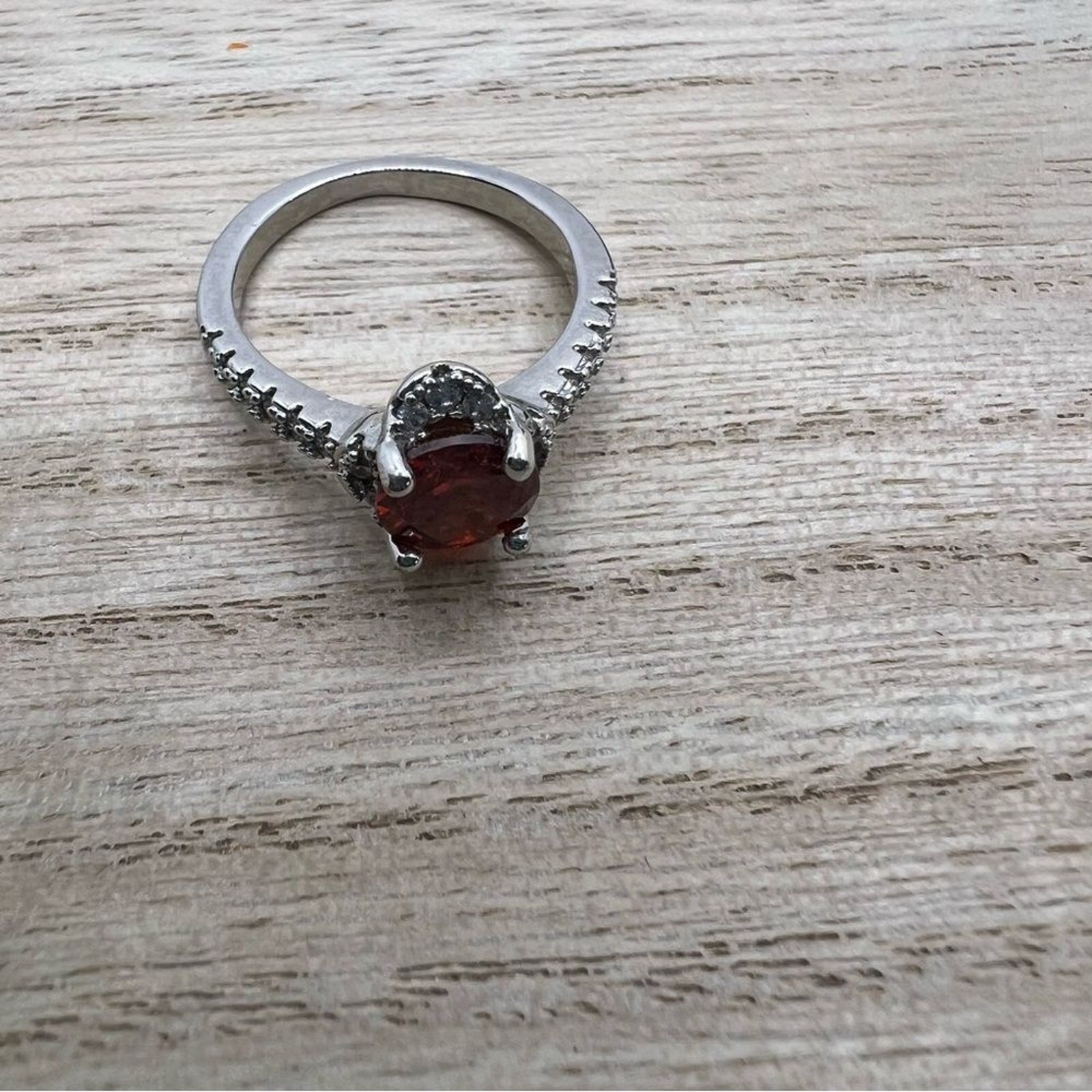 Ruby red jewel gem rhinestone studded silver ring… - image 3