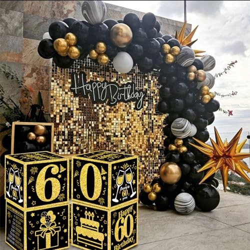 4 Pcs 60th Birthday Decorations Balloon Boxes for Men Black Gold-60th - Picture 7 of 7