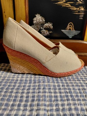 Toms Espadrilles Wedge Sunsrise Rainbow Canvas Sz 10 Open Peep Toe  NWT