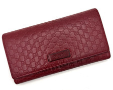 GUCCI Logo Micro Guccissima GG Pattern Long Wallet Leather Red 0063