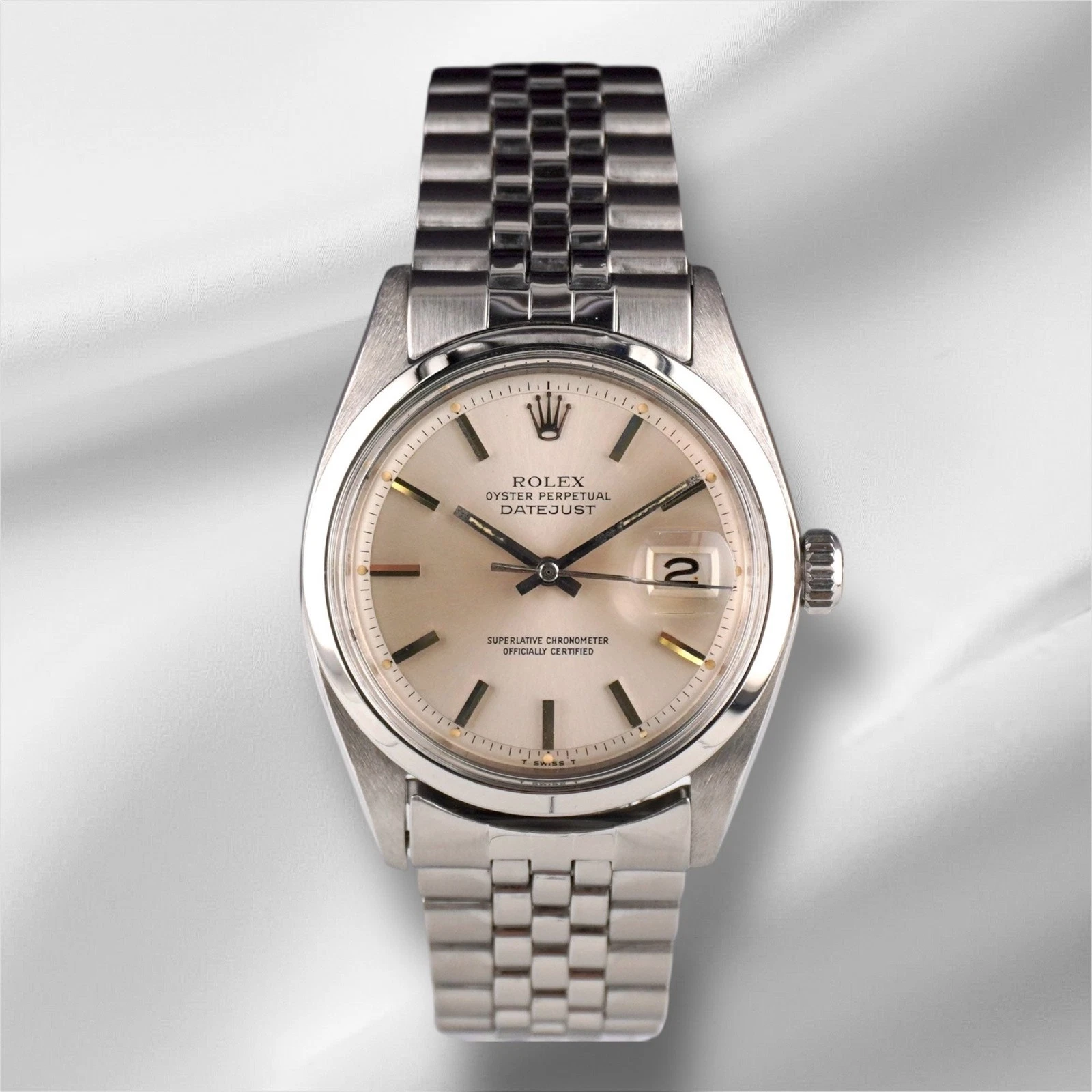 Rolex — Rolex 36mm Datejust Mens Steel Smooth Folded Jubilee Silver Dial Watch 1600