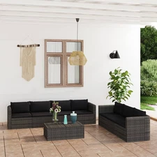Garden Lounge Set Grey PE Rattan, Powder-Coated Steel, Glass Large