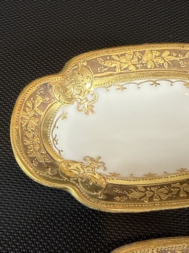 2 Nippon Hand Painted Japan Pair of Salt Dip Design Oval Heavy Gold Floral - Picture 4 of 10
