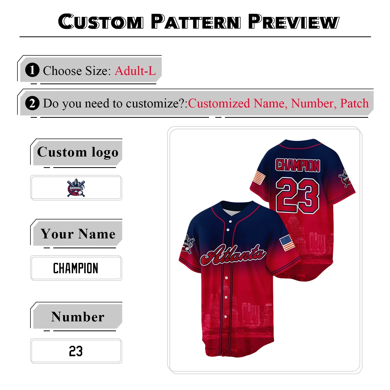 Atlanta City Jersey Custom Baseball Jersey Personalized Name, Number Gift