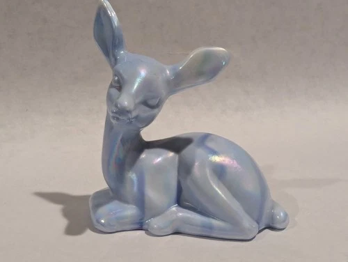 FENTON GLASS 1986 COBALT/WHITE SLAG IRIDIZED TRUE BLUE FRIENDS DEER FIGURINE