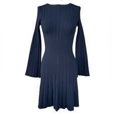 J. Crew Rib-knit mini sweater-dress Black Long Flare Sleeves Whimsigoth Size XXS