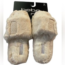 BEBE girl's medium fluffy slippers in an Off  White color, Size Medium 13/1, NWT