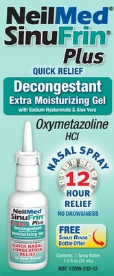 Neilmed Sinufrin Plus Decongestant 12 Hour Nasal Congestion Moisturizing Gel