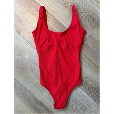 Fabletics Red Ribbed Square Neck One Piece Swimsuit Size Small EUC, Monokini